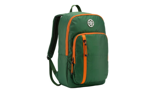 Green Orange Trimmed Backpack with Zippered Pocket and Logo Detail