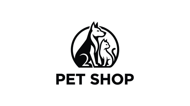 Modern Pet Shop Logo Design with Dog and Cat Silhouette.