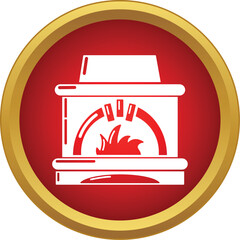Obraz premium Fireplace icon showing a burning flame inside a hearth in a red circle