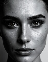 Naklejka premium Close-up of a 20-year-old beautiful caucasian woman's face