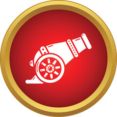 Obraz premium White cannon icon representing historical military strength and battle on a red background