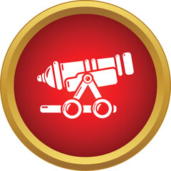 Obraz premium White cannon icon representing warfare and history on a red circle background