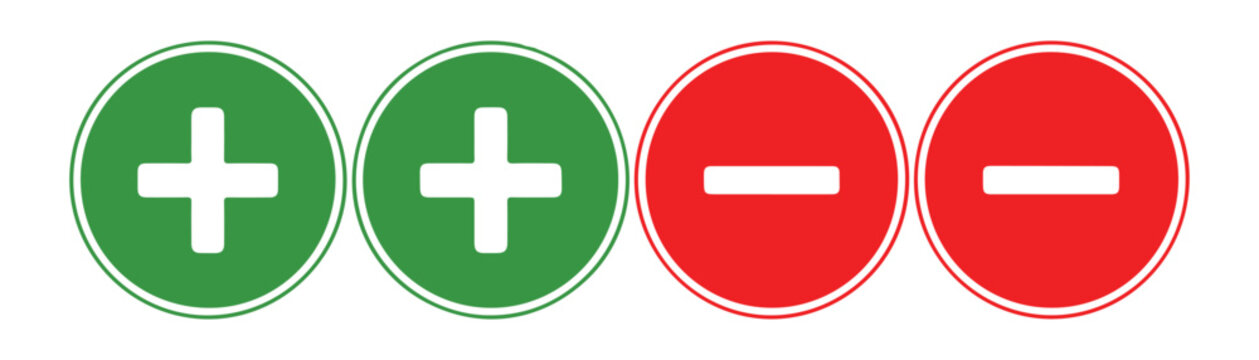 Plus and minus icons in green and red circles for mathematical operations and addition subtraction interface.