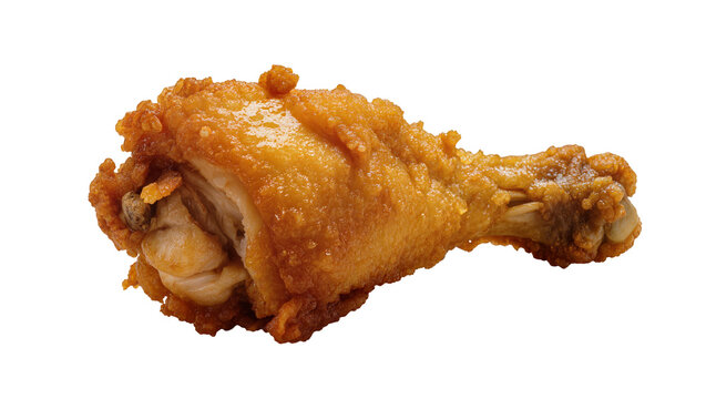 Crispy golden fried chicken leg with visible meat and bone