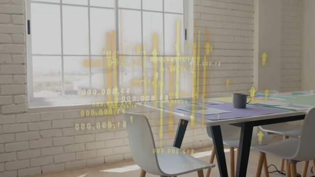 Software initiating yellow data overlay appearing over window and table, showing business growth