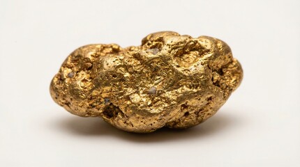 Obraz premium A single raw gold nugget isolated on a white background representing wealth and mining discovery.