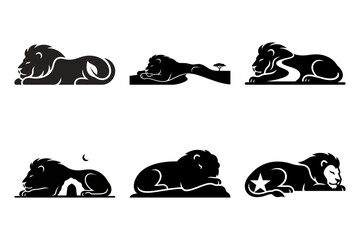 Minimal lion silhouette pack with elongated resting and sleeping poses © Sumona