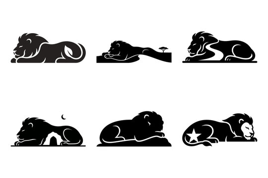 Minimal lion silhouette pack with elongated resting and sleeping poses