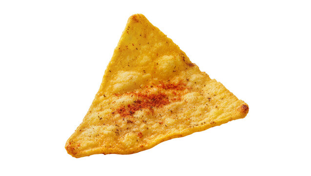 Spiced triangular tortilla chip with seasoning