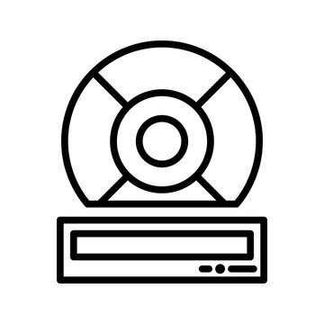 Optical disc drive icon. Technology and computer hardware line symbol. Black and white.
