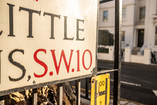 LONDON - :  SW10 street sign in the Royal Borough of Kensington and Chelsea SW10