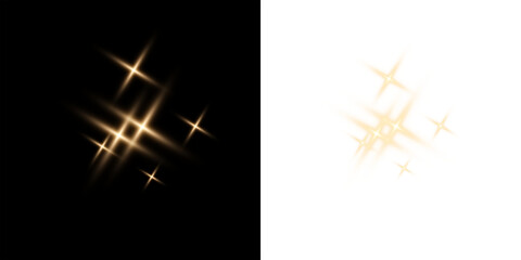 Fototapeta premium Golden glow effect with lens flares and magical energy on a transparent PNG background.