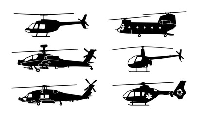 Helicopter Silhouettes Collection, Military and Medical Aircraft Vector Icons, Aviation Transport Graphics © Sharmin