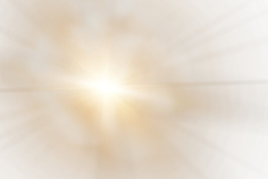 Png star light formed by sun, expanding sunlight rays in warm golden style. Sparkle, sparks, dust, bokeh glow with lens flare and starlight inside starburst. Bright yellow rays fill the background.