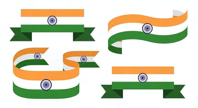 India National Flag Ribbon Wave Vector Illustration &ndash; Isolated Background