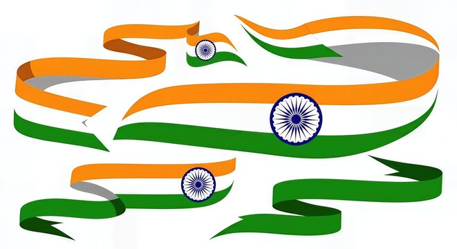 India National Flag Ribbon Wave Vector Illustration &ndash; Isolated Background