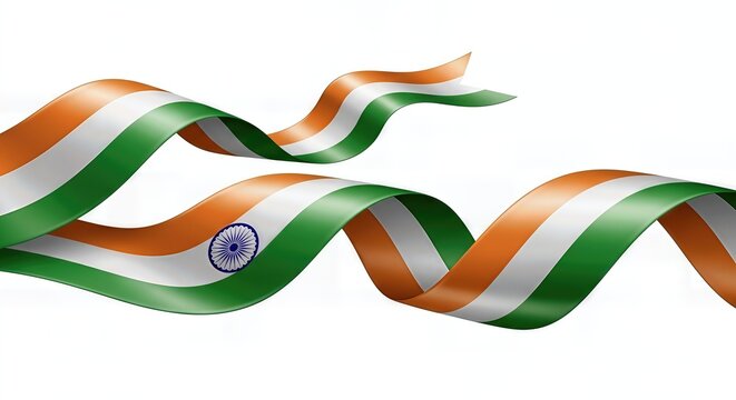 India National Flag Ribbon Wave Vector Illustration &ndash; Isolated Background