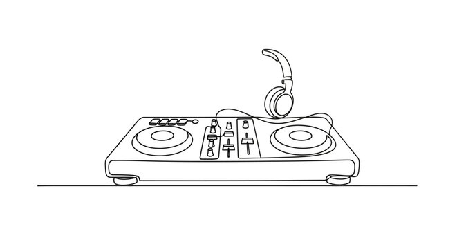 DJ Turntable and Headphones Continuous Line Drawing