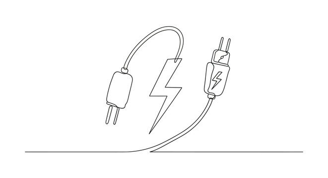 Electric Power Plug and Socket with Lightning Bolt Symbol, Energy Concept