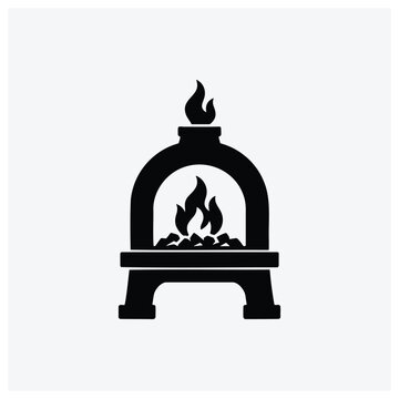Simple silhouette illustration of a glowing fireplace or hearth icon