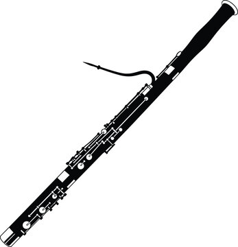 Black silhouette of a bassoon musical instrument on white background