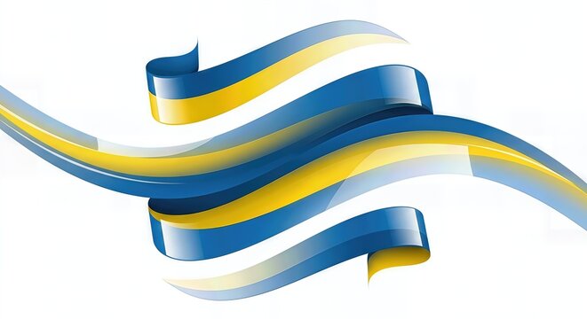 Ukraine Flag Ribbon Style Vector Illustration Isolated on White Background