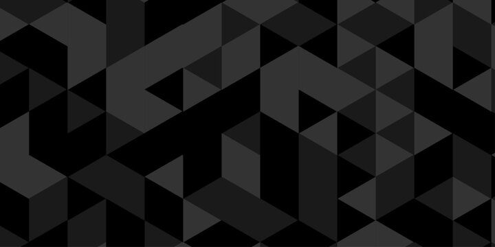 Seamless geometric pattern square shapes low polygon backdrop background. Abstract geometric wall tile and metal cube background triangle wallpaper. Black polygonal background.