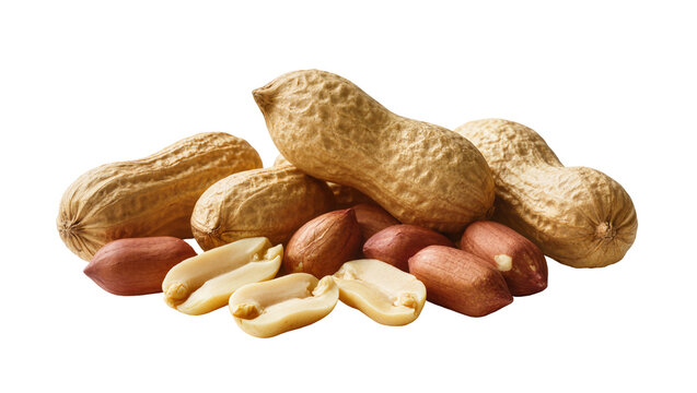 Raw and Shelled Peanuts Pile with Brown Shells and Kernels