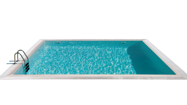 Rectangular swimming pool with stainless steel ladder and turquoise water