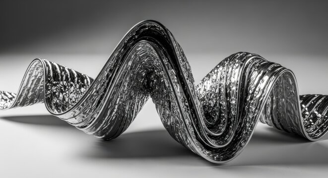 Intricate Metallic Sculpture with Fluid Bends and Textured Waves