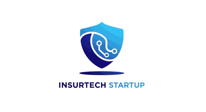 Modern Insurtech Startup Logo Depicting Shield and Circuitry Elements.