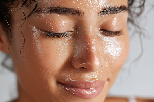 Hydrated skin glow moist complexion close up portrait serene expression soft natural beauty