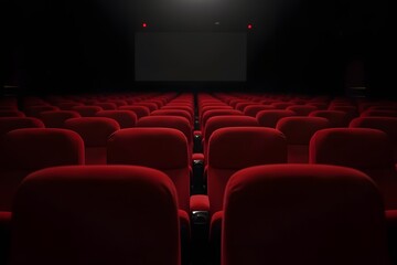 Obraz premium Old cinema hall interior with velvet seats and dim lighting