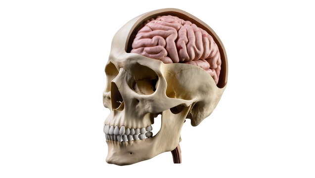 Human Skull with Brain Model Inside Cutout