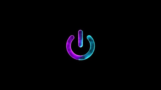 Neon glowing colorful power button sign icon video animation. Switch startup neon screen turn on off button animation. Technology closed shutdown icon motion. Neon On off button icon animation.