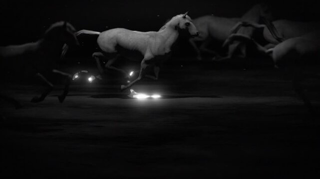 Seamless Loop Ethereal Galloping Horses with Flares