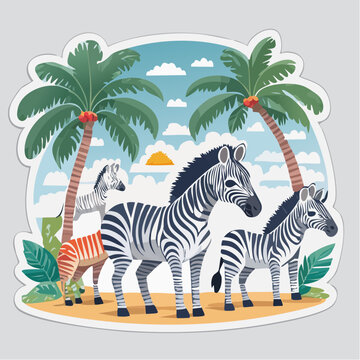 Cute Zebras in a Tropical Setting