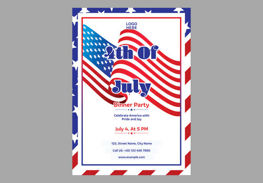 Editable Happy 4th of July Independence Day Celebration Flyer Design with American Flag Background.