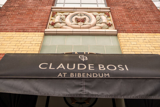 LONDON -  Claude Bosi at Bibendum Michelin-starred restaurant awning on Fulham Road Chelsea