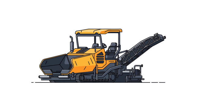Yellow asphalt paver machine illustration on white background
