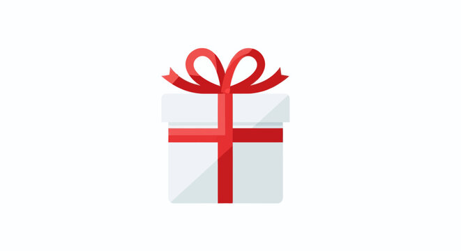 White Gift Box with Red Ribbon and Bow - Isolated on White Background