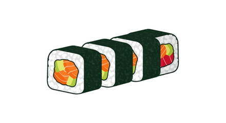 Fresh Maki Sushi Rolls with Salmon and Avocado, Isolated on White Background © Rizal
