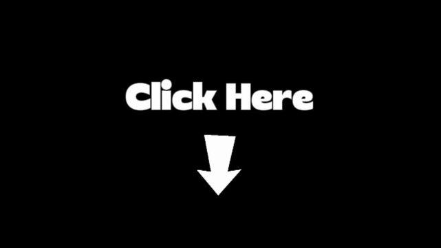 animated click here text with pointing arrow on black background video