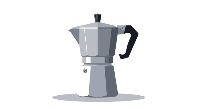 Retro Moka Pot Coffee Maker Isolated on White Background, Classic Italian Espresso Machine