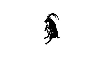 Fototapeta premium Silhouette of an ibex standing on hind legs, isolated on white background