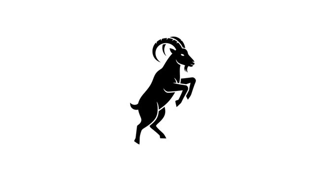 Silhouette of a rearing ibex with textured effect on white background