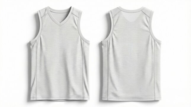White Basketball Jersey Mockup Set, Front and Back View Isolated on White Background, Blank Mesh Sports Tank Top Template for Apparel Design