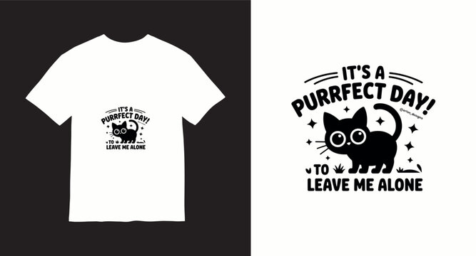 Its a purrfect day to leave me alone cute black cat t-shirt design with stars and grass.
