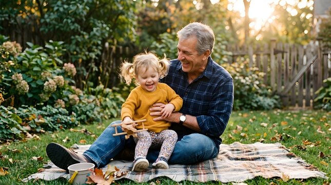 Grandfather Playing with Grandchild in Garden &ndash; Family Love and Legacy