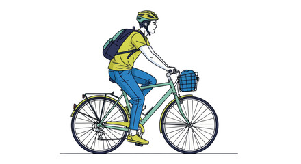 Fototapeta premium Man Riding Bicycle with Backpack and Basket - Urban Commute Illustration